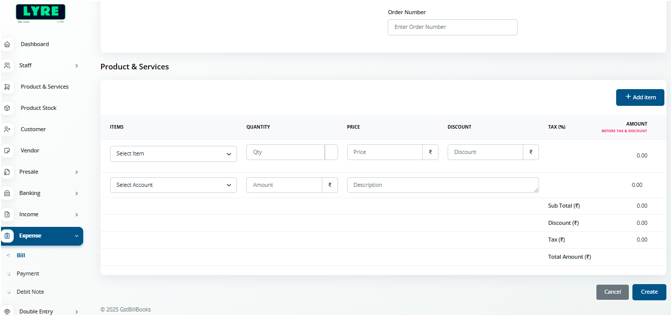 Bills create vendor details