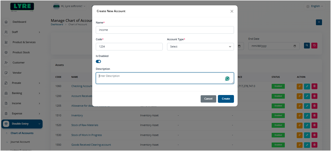 Chart of Account created