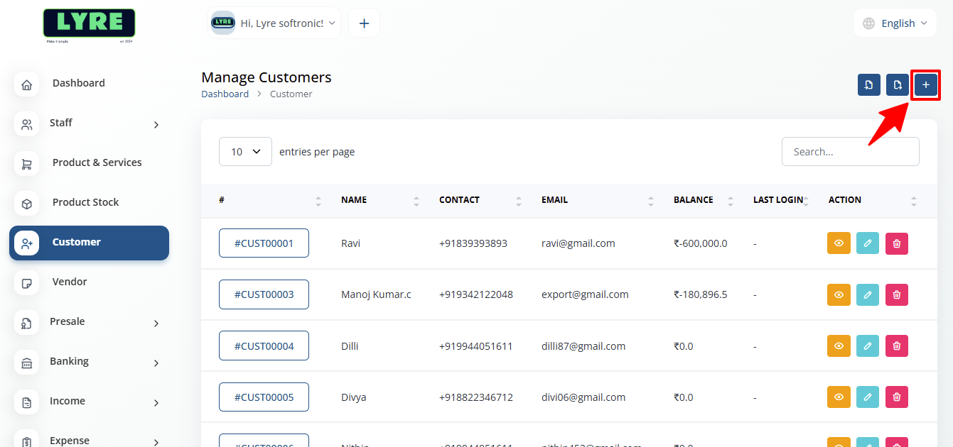 customer create button