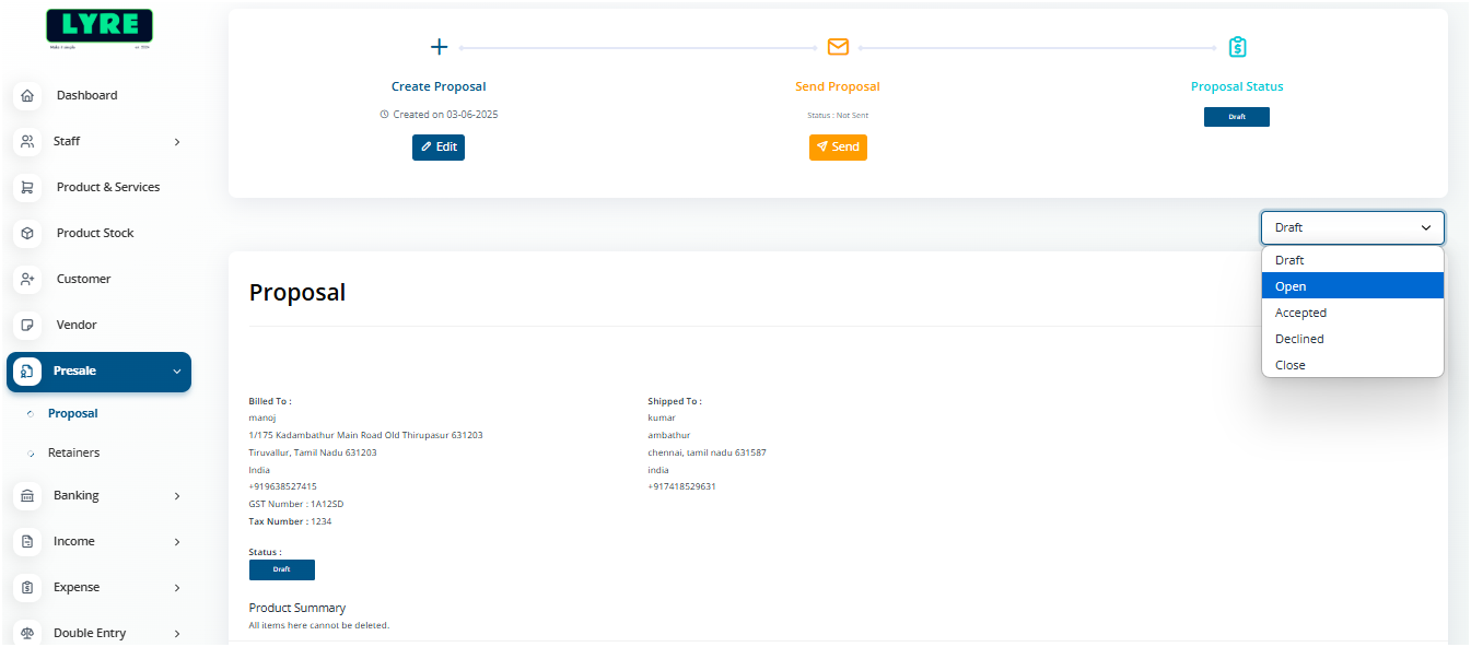 Proposal create button